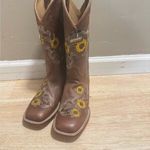 Shyanne Brown and Yellow Embroidered Combat Boots